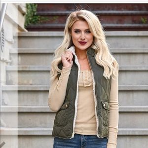 Olive & cream reversible Sherpa vest